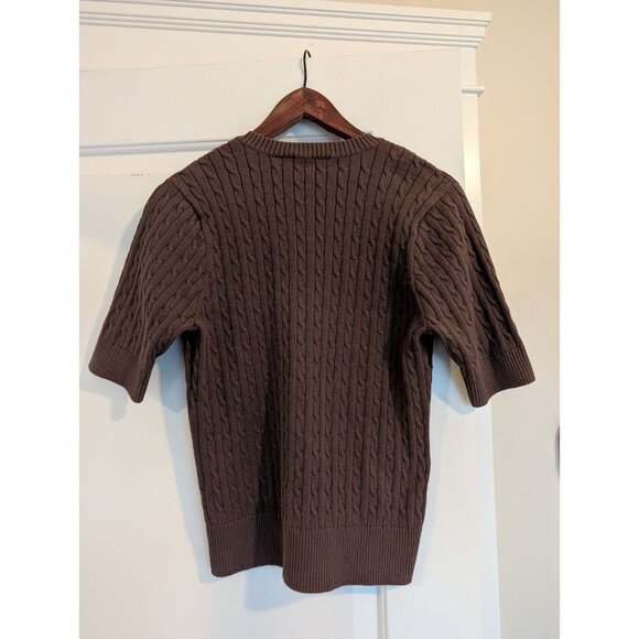 Jeanne Pierre Short-Sleeve Cable Knit Sweater – Size L – 100% Cotton Brown - Picture 6 of 6